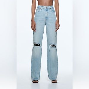 NWT Zara ripped wide leg jeans